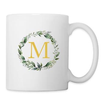 M monogramme, Couronne d’Eucalyptus - Mug blanc - blanc - Droite