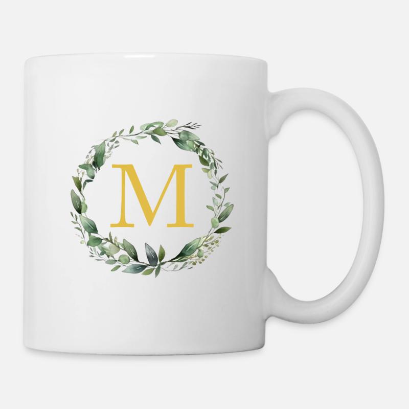 M monogramme, Couronne d’Eucalyptus - Mug blanc - blanc