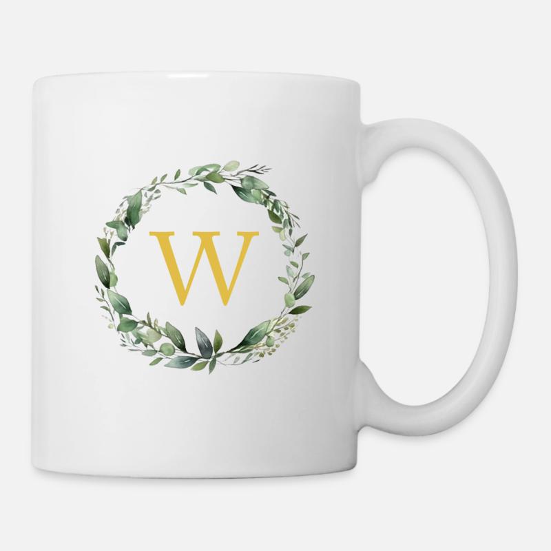 W monogramme, couronne d’Eucalyptus - Mug blanc - blanc