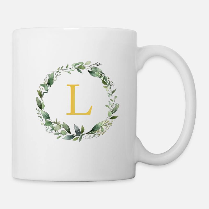 M monogramme, Couronne d’Eucalyptus - Mug blanc - blanc