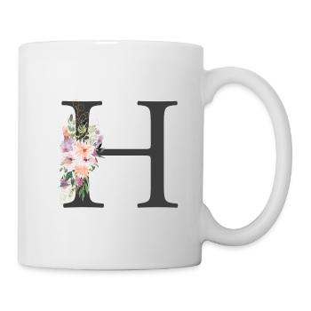 Buchstabe H, Monogramm, Blumen - Tasse - Weiß - Rechts