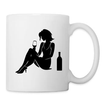 Woman Silhouette Celebrating Bottle Drinking - Mug - white - Right