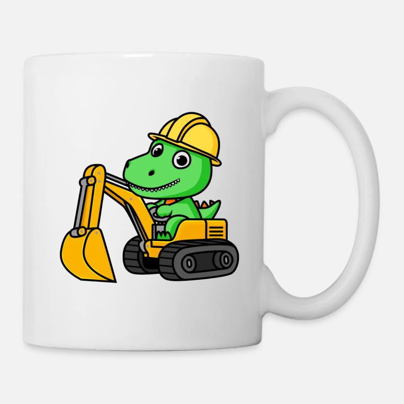 Dino Dinosaurier Bagger Baustelle Bauarbeiter - Tasse - Weiß