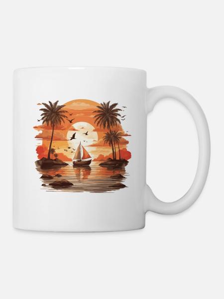 Sunset Boat - Wunderschöner Sonnenuntergang - Tasse - Weiß