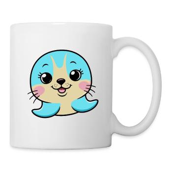 Seehund / Seerobbe -Niedlicher Blick - Blau - Tasse - Weiß - Rechts