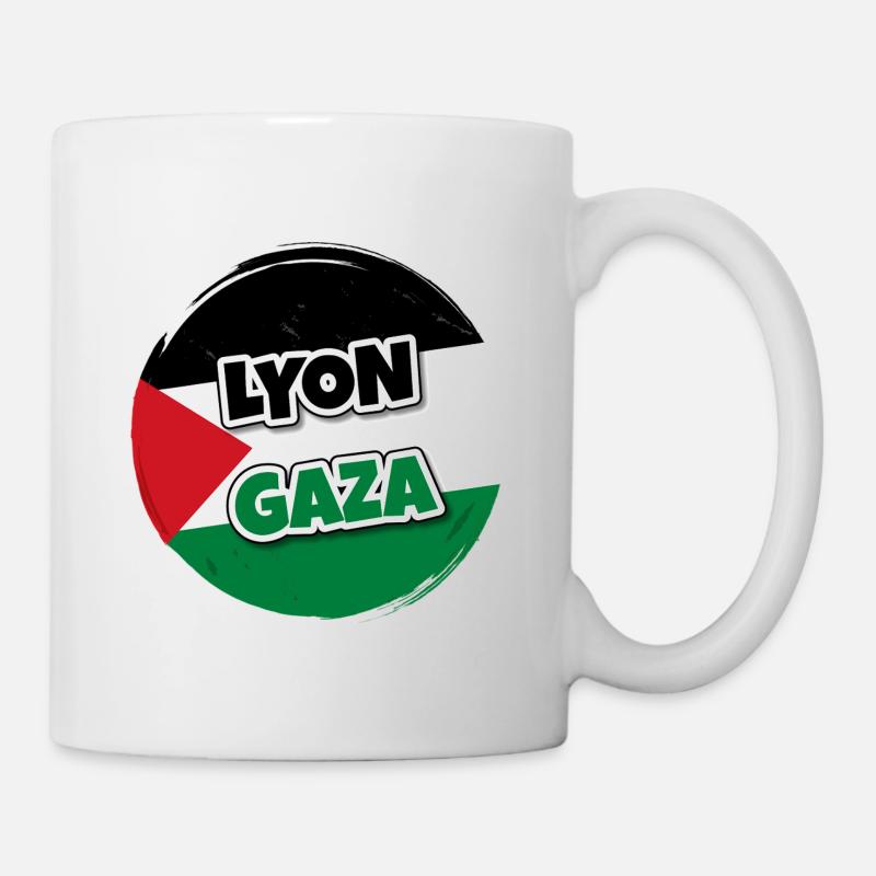 Drapeau de la Palestine rond avec texte LYON GAZA - Mug blanc - blanc