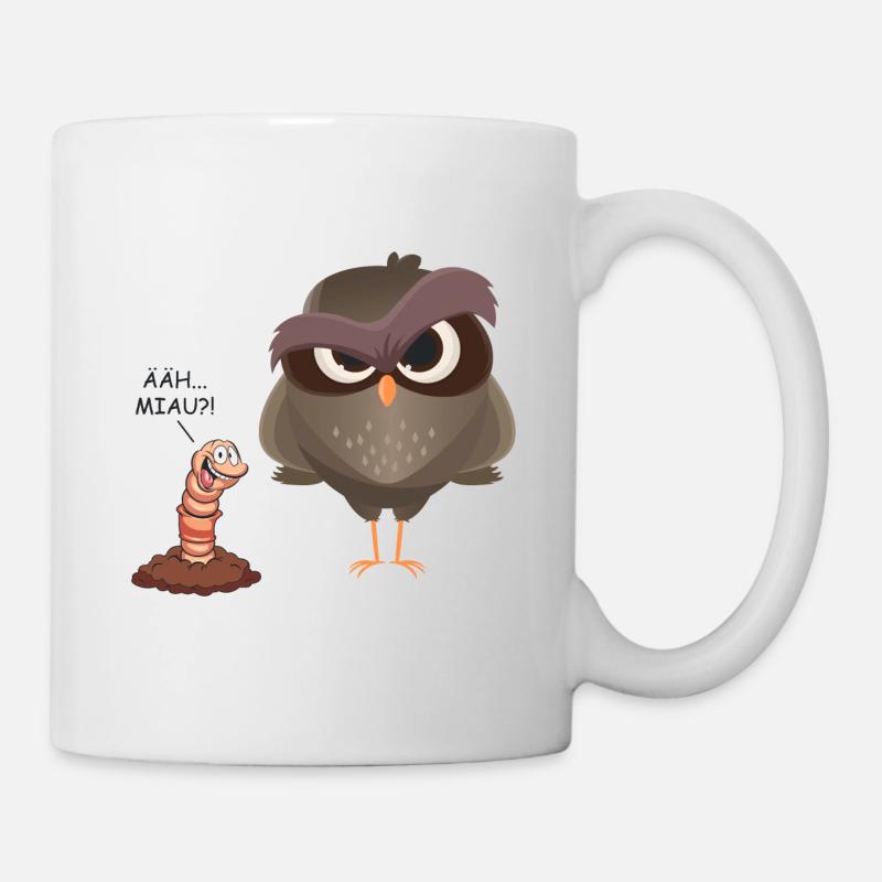 ÄÄH Miau?! Lustiges Vogel und Wurm Geschenk - Tasse - Weiß