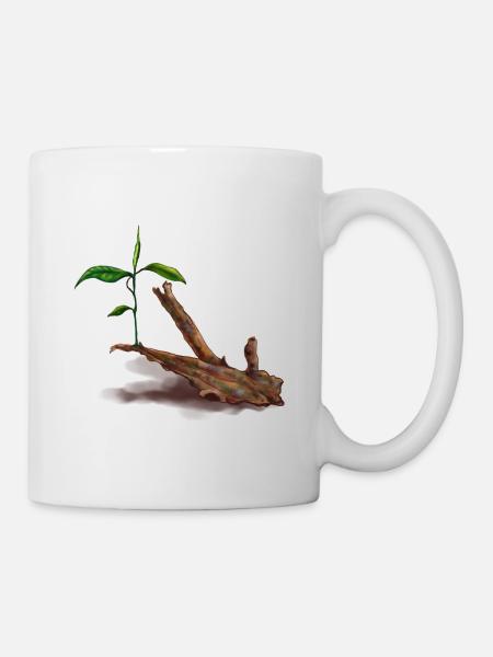 Pflanzen Sie auf einem Baumstamm, Aquarium, Aquari - Tasse - Weiß