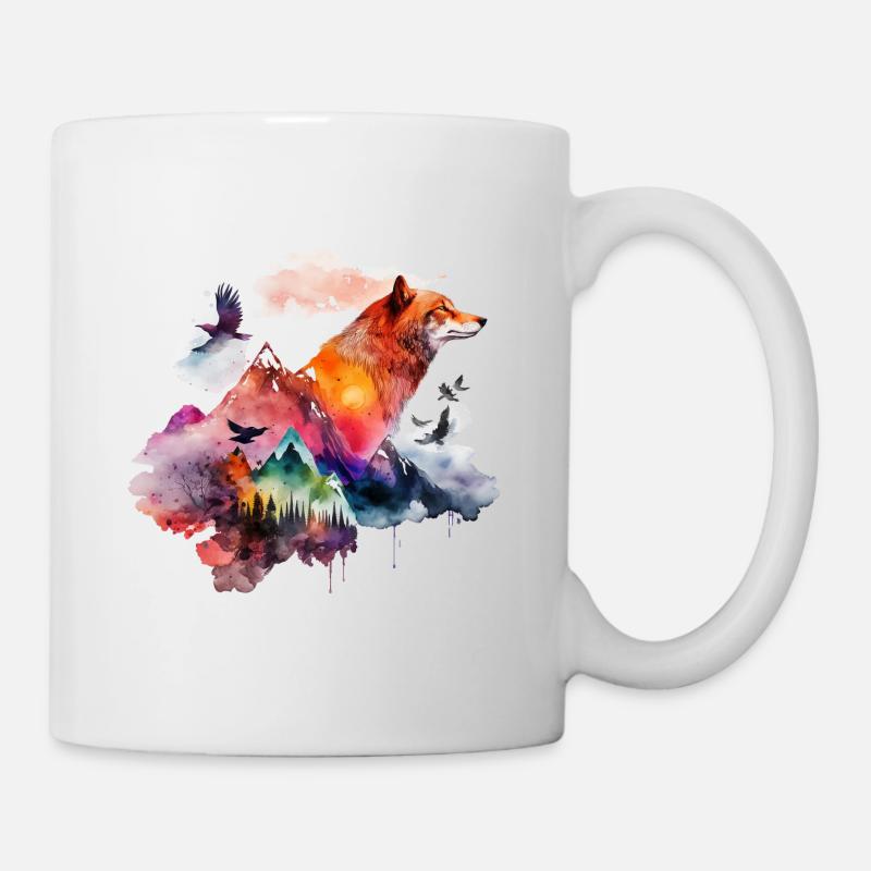 Fuchs Berge Tiere Geschenk Kunst Tiermotiv - Tasse - Weiß