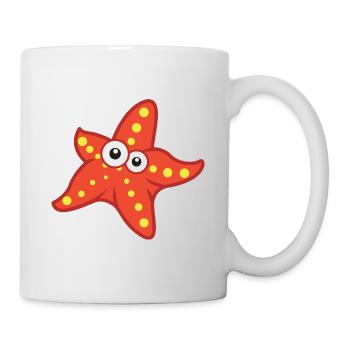Cartoon-Seestern in Rot auf T-Shirts - Tasse - Weiß - Rechts