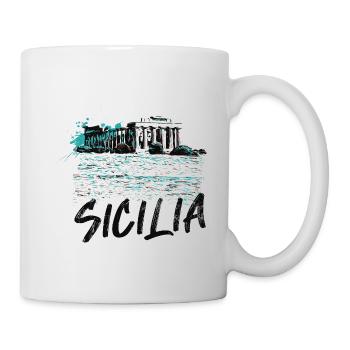 Griechische Tempelillustration, Insel Sizilien, Italien - Tasse - Weiß - Rechts