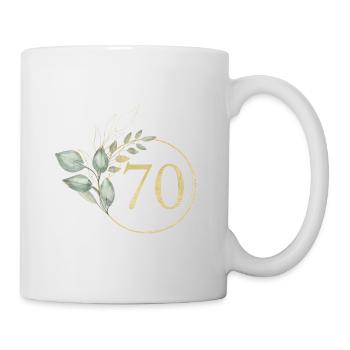 Zahl 70, Eukalyptus-Kranz, personalisierbar - Tasse - Weiß - Rechts