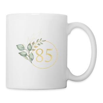 Zahl 85, Eukalyptus-Kranz, personalisierbar - Tasse - Weiß - Rechts