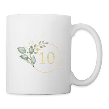 Zahl 10, Eukalyptus-Kranz, personalisierbar - Tasse - Weiß - Rechts