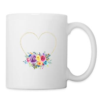 Fleurs de cœur personnalisables, dorées et colorées - Mug blanc - blanc - Droite