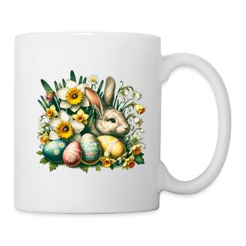 Vintage Easter Bunny with Easter Eggs & Flowers - Mug - white - Right