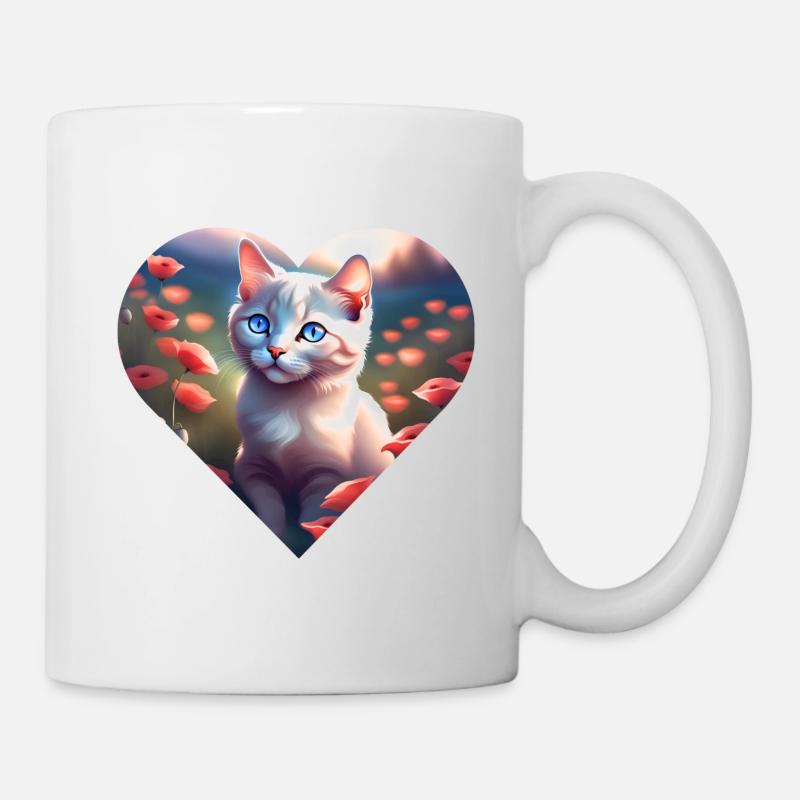 Petit chat blanc au milieu des coquelicots - Mug blanc - blanc
