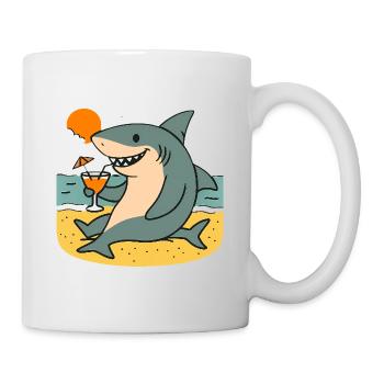 Sandhai mit Strandgetränk - Tasse - Weiß - Rechts