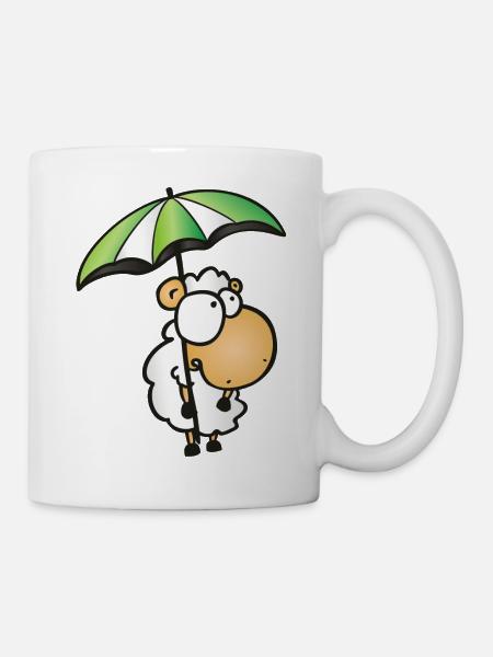 Schaf mit Schirm - Tasse - Weiß