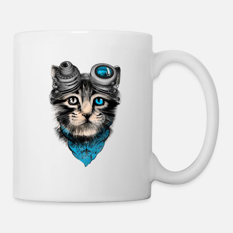 steampunk chat - Mug blanc - blanc