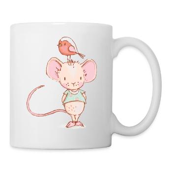 Maus mit Vogel - Tasse - Weiß - Rechts