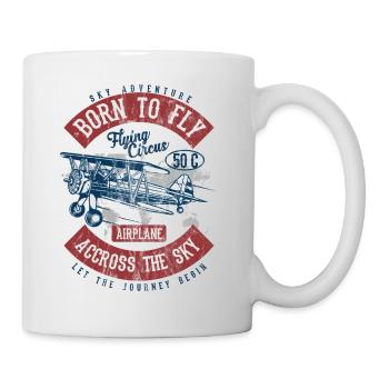 BORN TO FLY - Vintage Airplane Flugzeug Shirt - Tasse - Weiß - Rechts