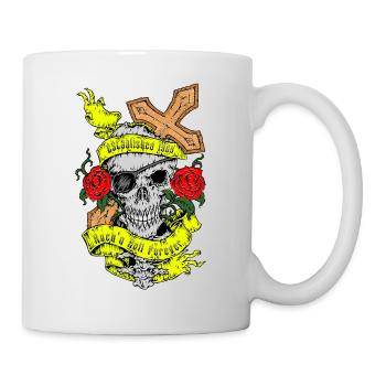 Skull Rose Cross Rock n Roll Rockabilly Art - Mug - white - Right