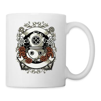 Diver Divers Diving Sea Water Boat Anchor Rose - Mug - white - Right