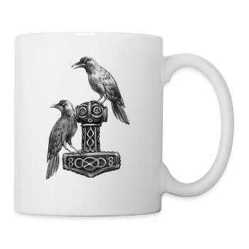 Thor Marteau Mjolnir avec Odin et Munin corbeaux Hugin - Mug blanc - blanc - Droite