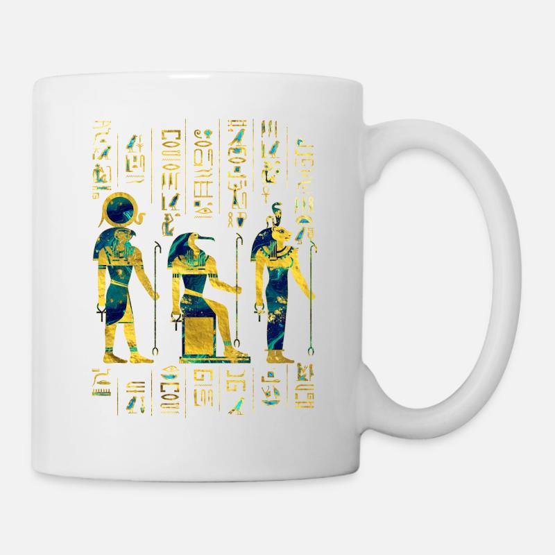 Egyptian Deities on hieroglyphics gold and marble - Mug - white