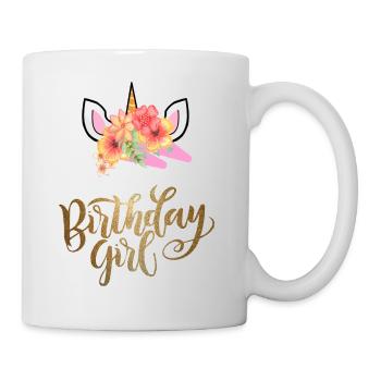 Geburtstags Mädchen Einhorn Glitzer Girl Shirt - Tasse - Weiß - Rechts