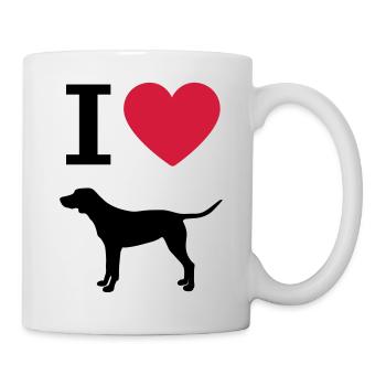 Ich liebe Hunde, Deutsch Kurzhaar Herz Silhouette - Tasse - Weiß - Rechts