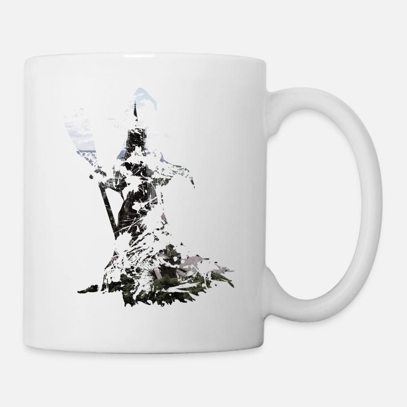 Standing witch with broom as a splash of color - Mug - white