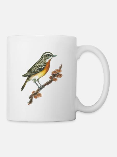 Whinchat / oiseau / champignons - Mug blanc - blanc