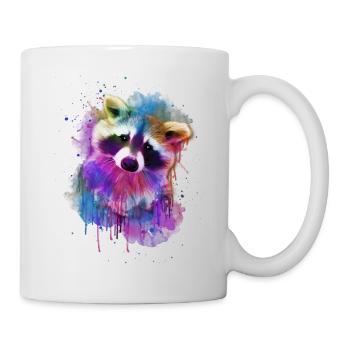 Raton laveur / Aquarelle / Conception arc-en-ciel - Mug blanc - blanc - Droite