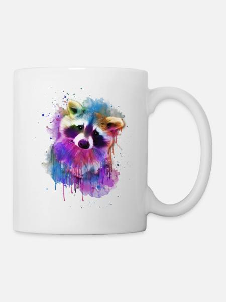 Waschbär / Aquarell / Regenbogen Design - Tasse - Weiß