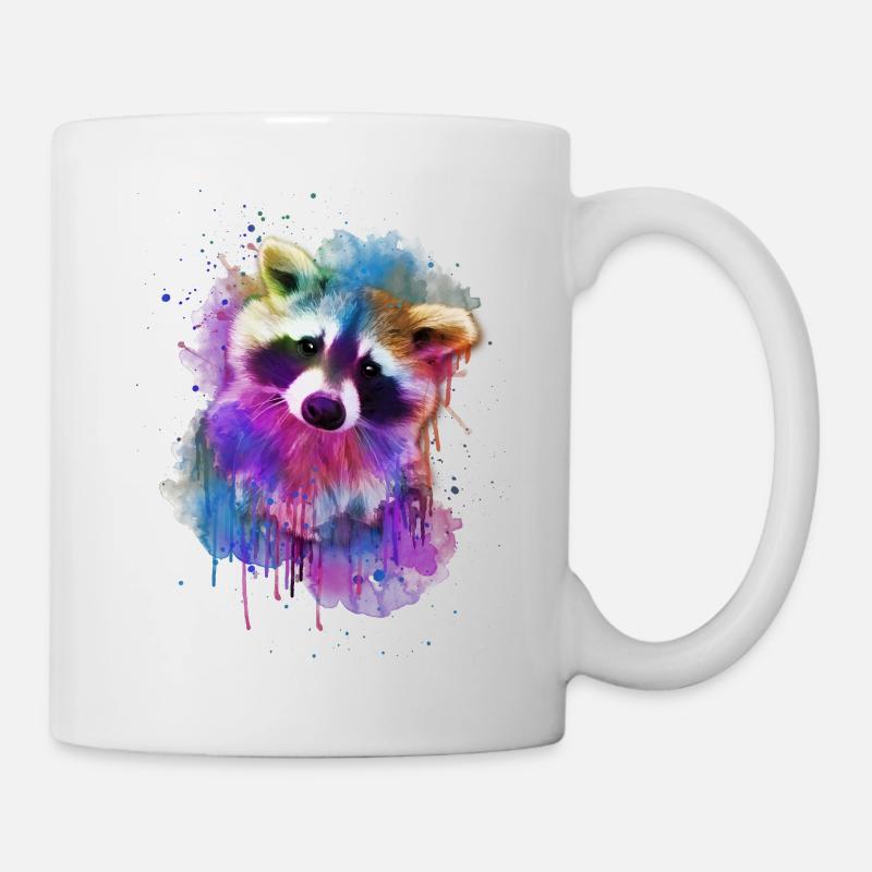 Waschbär / Aquarell / Regenbogen Design - Tasse - Weiß