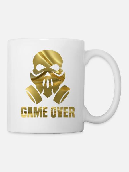 GAME OVER - crâne avec en or, - Mug blanc - blanc