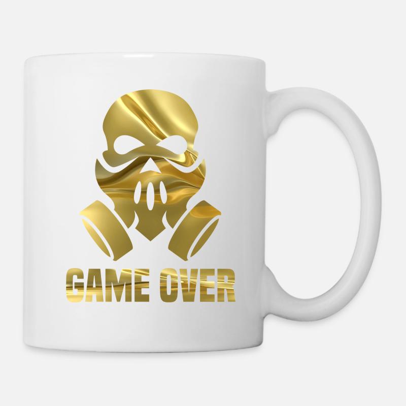 GAME OVER - crâne avec en or, - Mug blanc - blanc