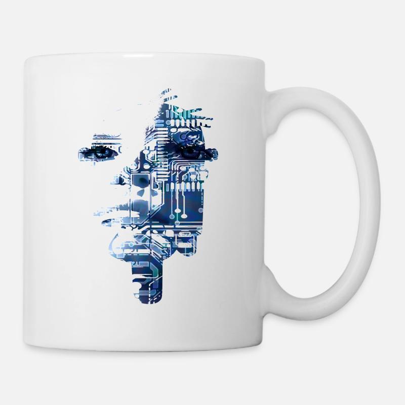 Futuristic Machine Computer Face - scifi - Mug - white