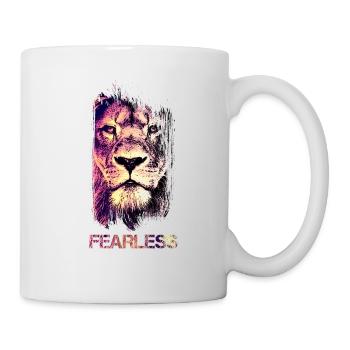 Löwe Fearless Motivations Oberteil Shirt T-Shirt - Tasse - Weiß - Rechts