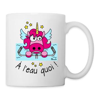 Licorne "À l'eau quoi"! Aquabike, Aquagym, Piscine - Mug blanc - blanc - Droite