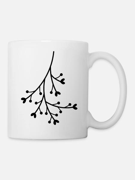 Branche coeur fleurs branche laisse gui amour - Mug blanc - blanc
