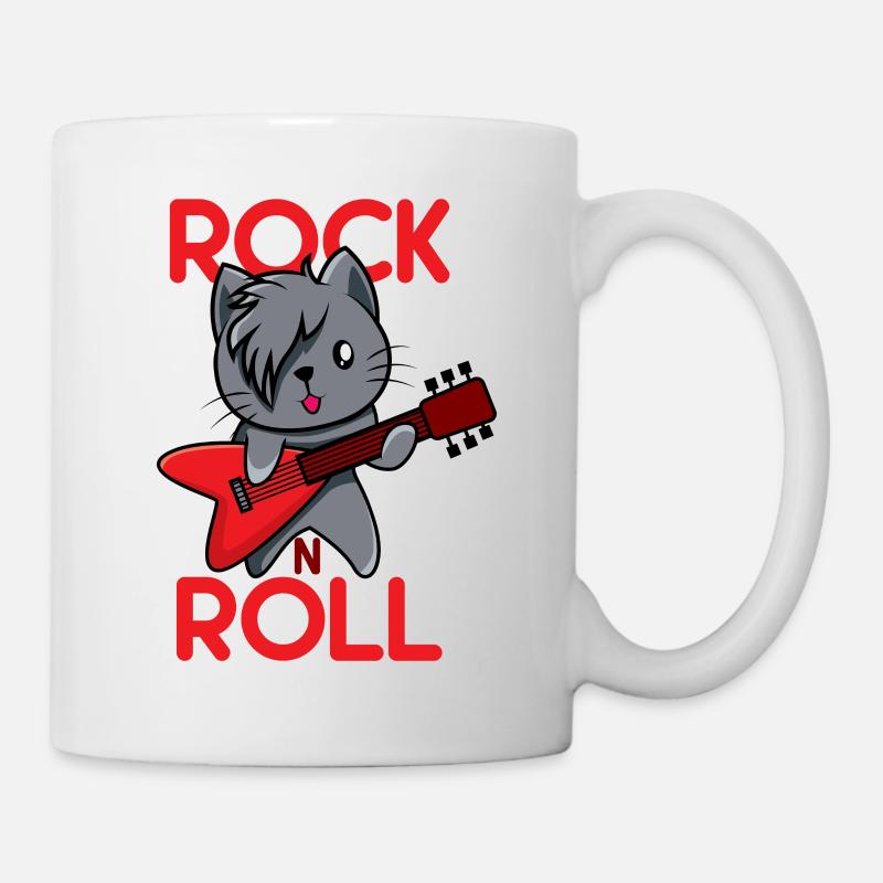 Chat rock avec guitare électrique rouge - Mug blanc - blanc
