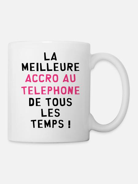 Accro au Téléphone / Smartphone / Geek / Geekette - Mug blanc - blanc