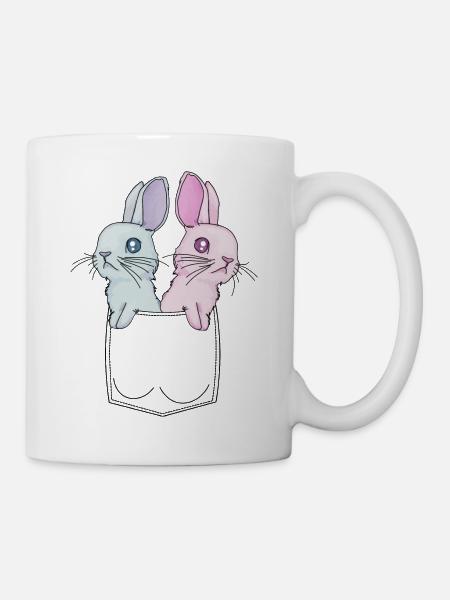 cute bunnies in the breast pocket shirt pocket pocket - Mug - white
