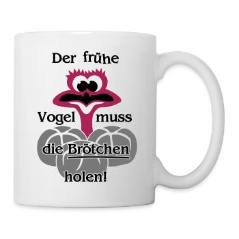 Der frühe Vogel muss die Brötchen holen - Beutel - Tasse - Weiß - Rechts