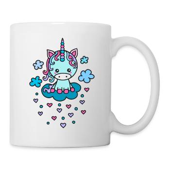 Süßes Einhorn Wolken, Herzen, Kawaii, Anime, Manga - Tasse - Weiß - Rechts