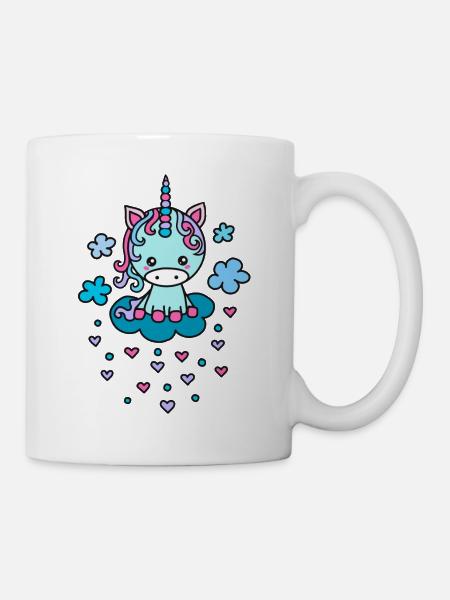 Cute Unicorn clouds, heart, kawaii, anime, manga - Mug - white