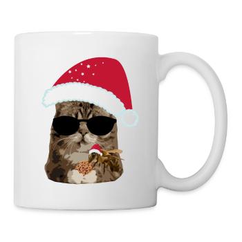 Christmas cat cool with bee biscuit - Mug - white - Right